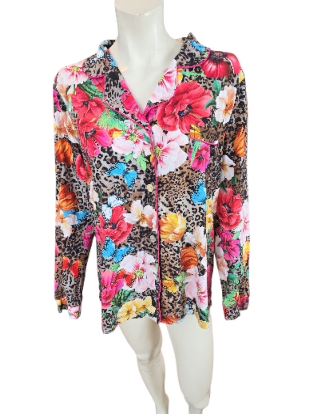 Johnny Was Pink Multi Floral & Leopard Button-Front Lounge Top &  Bottoms